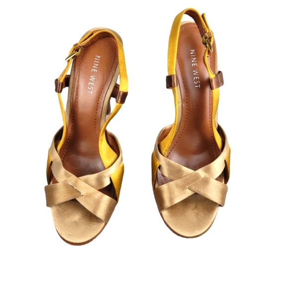 Nine West Shoes - NINE WEST Criss Cross Open Toe Straps Sling Back Wood Heel Sandal